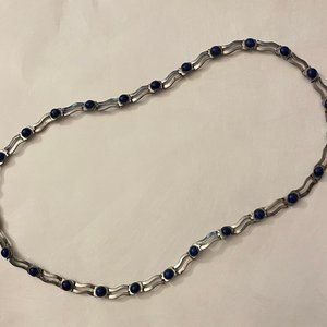 "Lapis" beads on a metal link necklace